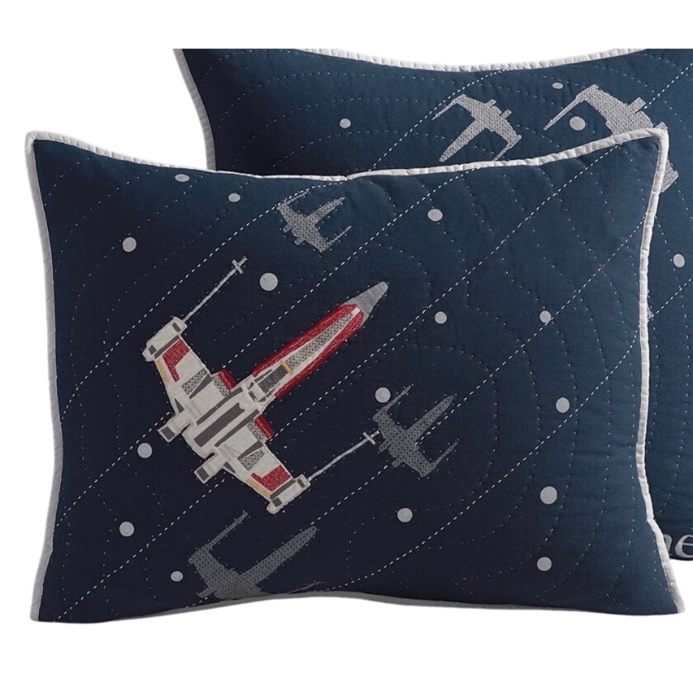 Pottery Barn Kids Star Wars X-Wing Quilted Pillow Shams Navy Blue 100% Cotton